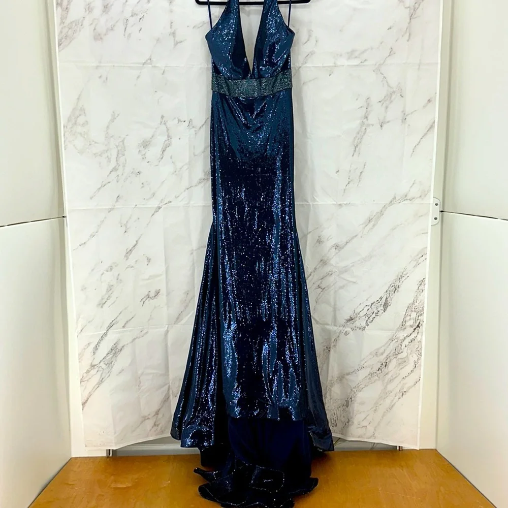 jovani navy beaded dress Navy Strapless Beaded Dress 26114